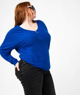 Pull fin avec col V zippé femme grande taille vue2 - GEMO 4G GT - GEMO