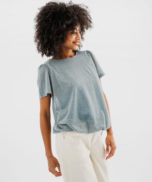 Tee-shirt manches courtes blousant en maille fluide pailletée femme vue1 - GEMO(FEMME PAP) - GEMO