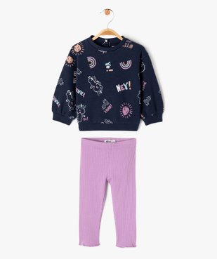 Ensemble 2 pièces bicolore bébé fille : sweat + legging côtelé vue1 - GEMO(BEBE DEBT) - GEMO