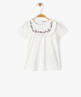 Tee-shirt bébé fille à plastron brodé et volanté vue1 - GEMO(BEBE DEBT) - GEMO
