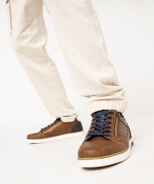 Baskets homme casual à zip latéral et lacets cirés vue1 - URBAN STEPS - GEMO