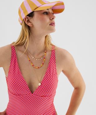 Maillot de bain une pièce à motif vichy avec mousses amovibles femme vue2 - GEMO (PLAGE) - GEMO