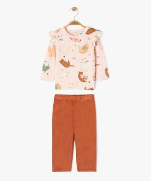 Pyjama en velours 2 pièces imprimées chats pailletés bébé vue1 - GEMO 4G BEBE - GEMO