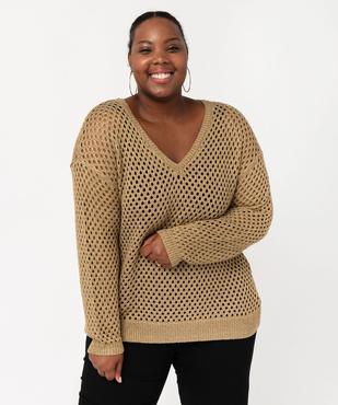 Pull ajouré col V en maille scintillante femme grande taille vue2 - GEMO (G TAILLE) - GEMO