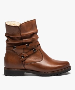 Boots fourrées femme dessus cuir uni à bride décorative – Tanéo vue1 - TANEO - GEMO