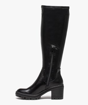 Bottes femme unies à talon carré et semelle crantée col stretch vue3 - GEMO(URBAIN) - GEMO