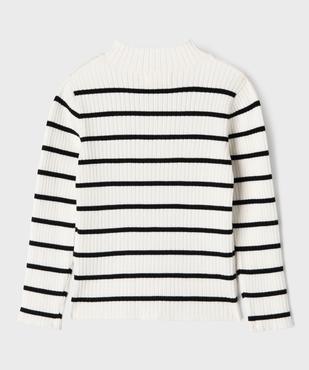 Pull rayé en maille côtelée à col montant fille vue4 - GEMO 4G FILLE - GEMO