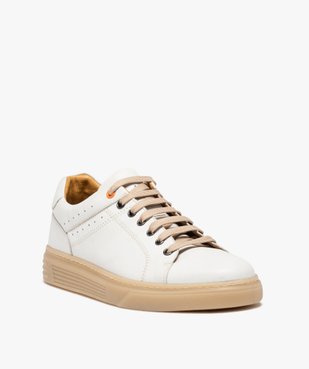 Baskets homme dessus cuir uni et lacets contrastés – Tanéo vue2 - TANEO - GEMO