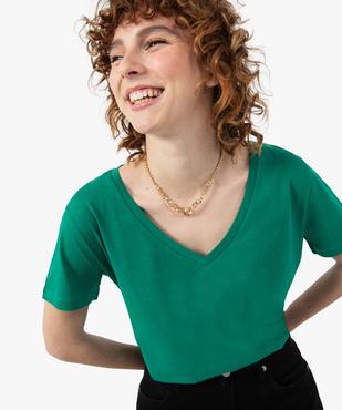 Tee-shirt femme à manches courtes avec col V vue1 - GEMO(FEMME PAP) - GEMO