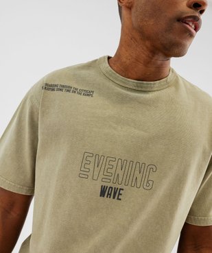 Tee-shirt manches courtes coloris délavé avec inscriptions homme vue2 - GEMO (HOMME) - GEMO