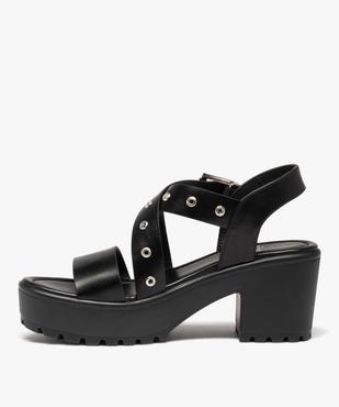 Sandales femme à talon et brides unies avec œillets métal vue3 - GEMO(URBAIN) - GEMO