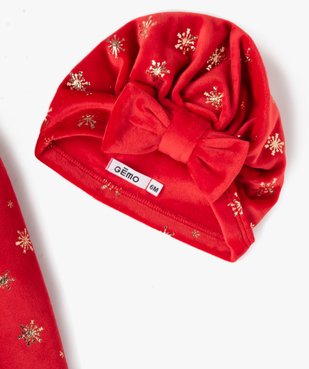 Pyjama velours spécial Noël avec bonnet bébé fille vue2 - GEMO(BEBE DEBT) - GEMO