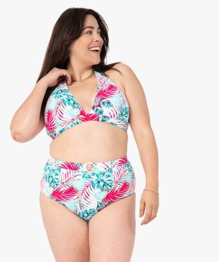 Haut de maillot de bain femme triangle imprimé feuillage vue3 - GEMO (PLAGE) - GEMO