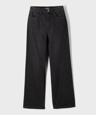 Jean straight en denim 100% coton à strass fille vue1 - GEMO (JUNIOR) - GEMO
