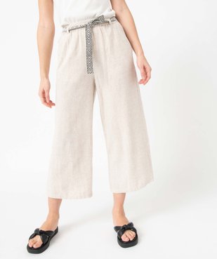 Pantacourt femme coupe large contenant du lin avec ceinture vue1 - GEMO 4G FEMME - GEMO