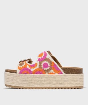 Mules à double bride brodées sur semelle plateforme femme - 5 Miles vue3 - 5 MILES - GEMO