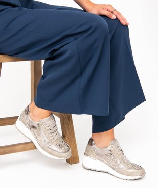 Baskets femme compensées imitation croco à zip vue1 - GEMO (SPORTSWR) - GEMO