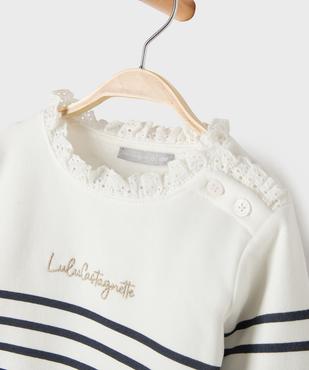 Sweat rayé à col dentelle bébé fille vue2 - LULU CASTAGNETTE GEMO FOR GOOD - GEMO