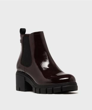 Boots femme vernies à talon carré et semelle crantée dessus verni vue2 - 5 MILES - GEMO
