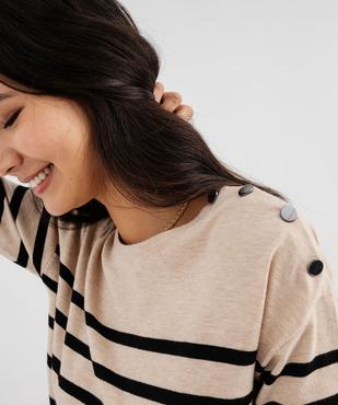 Pull fin à larges rayures avec boutons sur l’épaule femme vue2 - GEMO 4G FEMME - GEMO