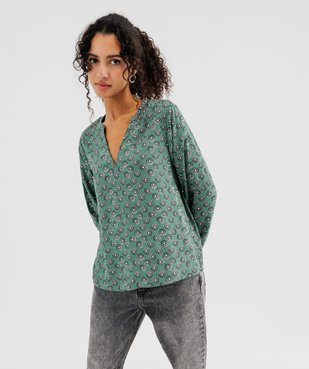 Blouse imprimée à col V et poignets froncés femme vue1 - GEMO 4G FEMME - GEMO