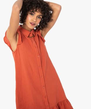 Robe femme en gaze de coton à col chemise vue2 - GEMO(FEMME PAP) - GEMO