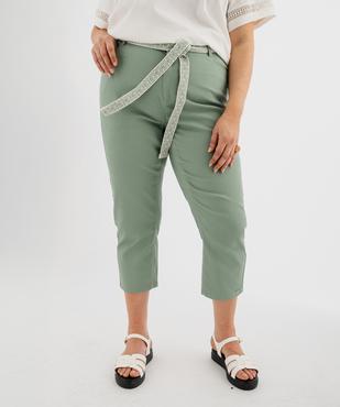 Pantacourt slim taille haute en coton stretch avec ceinture à nouer femme grande taille vue1 - GEMO 4G GT - GEMO
