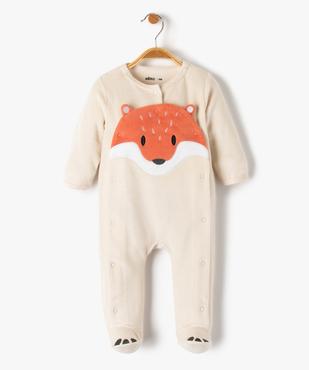 Pyjama bébé en velours à ouverture pressionnée et motif renard vue1 - GEMO(BB COUCHE) - GEMO