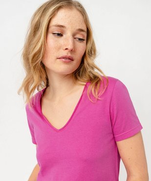 Tee-shirt à manches courtes avec col V roulotté femme vue2 - GEMO(FEMME PAP) - GEMO