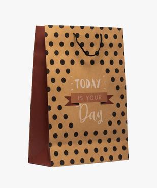 Sac cadeau en papier kraft recyclé imprimé pois vue1 - GEMO 4G FEMME - GEMO