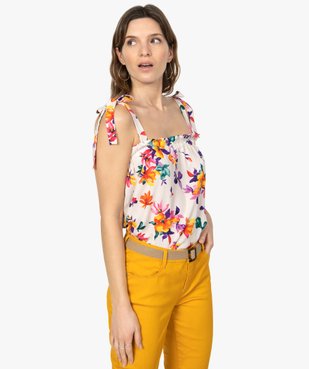 Débardeur femme à motifs fleuris et bretelles à nouer vue1 - GEMO(FEMME PAP) - GEMO