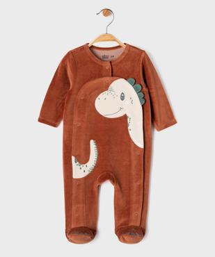 Pyjama en velours ouvert devant motif dinosaure bébé garçon vue1 - GEMO 4G BEBE - GEMO
