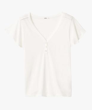 Tee-shirt femme à col V et manches volantées vue4 - GEMO 4G FEMME - GEMO