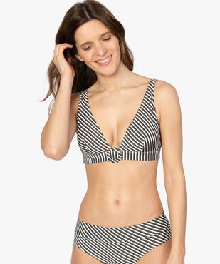 Haut de maillot de bain femme à rayures forme triangle vue1 - GEMO (PLAGE) - GEMO