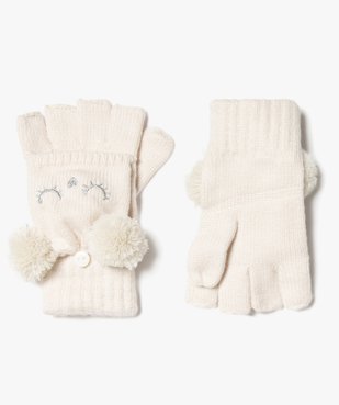 Gants fille 2-en-1 avec pompons et détails pailletés vue1 - GEMO (ENFANT) - GEMO