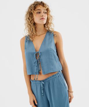 Gilet sans manches à nouer en satin froissé femme vue1 - GEMO(FEMME PAP) - GEMO