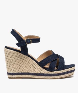 Sandales femme en denim et talon compensé en corde vue1 - GEMO(URBAIN) - GEMO