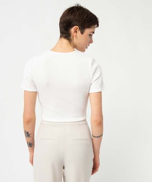 Tee-shirt femme à manches courtes en maille gaufrée coupe courte vue3 - GEMO(FEMME PAP) - GEMO