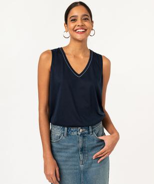 Débardeur col V brillant en maille fluide femme vue1 - GEMO 4G FEMME - GEMO