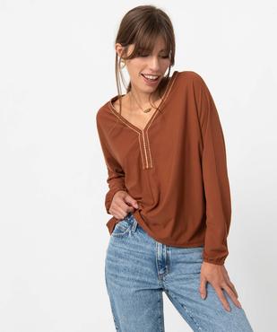 Tee-shirt femme à manches longues et encolure fantaisie vue1 - GEMO(FEMME PAP) - GEMO