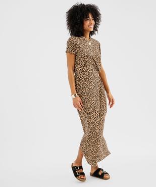 Robe longue manches courtes en maille imprimée léopard femme vue3 - GEMO(FEMME PAP) - GEMO