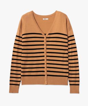 Gilet rayé à col V en maille fine et boutons fantaisie femme vue4 - GEMO 4G FEMME - GEMO