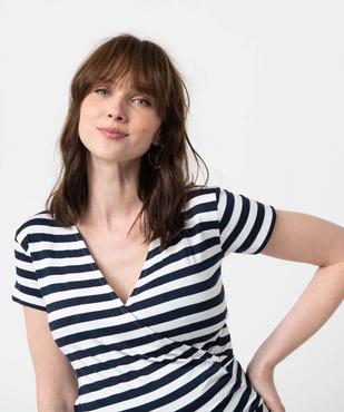 Tee-shirt de grossesse et allaitement cache-cœur rayé vue2 - GEMO (MATER) - GEMO