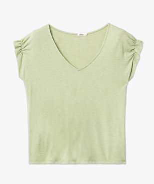 Tee-shirt femme à manches courtes froncées et col V vue4 - GEMO(FEMME PAP) - GEMO