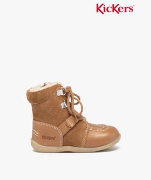 Boots bébé garçon dessus en cuir uni fourrées sherpa - Kickers vue1 - KICKERS - GEMO