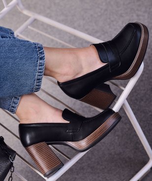 Mocassins femme à talon haut et plateforme Penny Loafer  vue1 - FOLLOW ME - GEMO