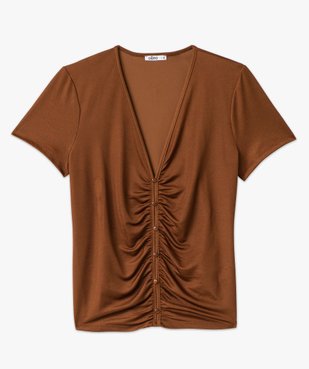 Tee-shirt à manches courtes froncé sur l’avant femme vue4 - GEMO(FEMME PAP) - GEMO