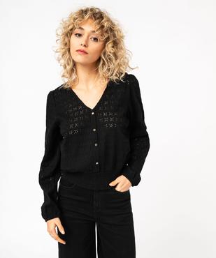 Tee-shirt à manches longues en maille ajourée femme vue1 - GEMO(FEMME PAP) - GEMO