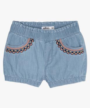 Short bébé fille bloomer en chambray brodé vue1 - GEMO(BEBE DEBT) - GEMO