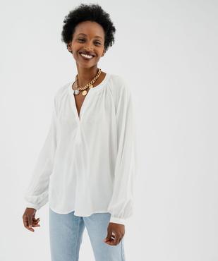 Blouse manches longues en viscose unie à col rond boutonné femme vue1 - GEMO(FEMME PAP) - GEMO